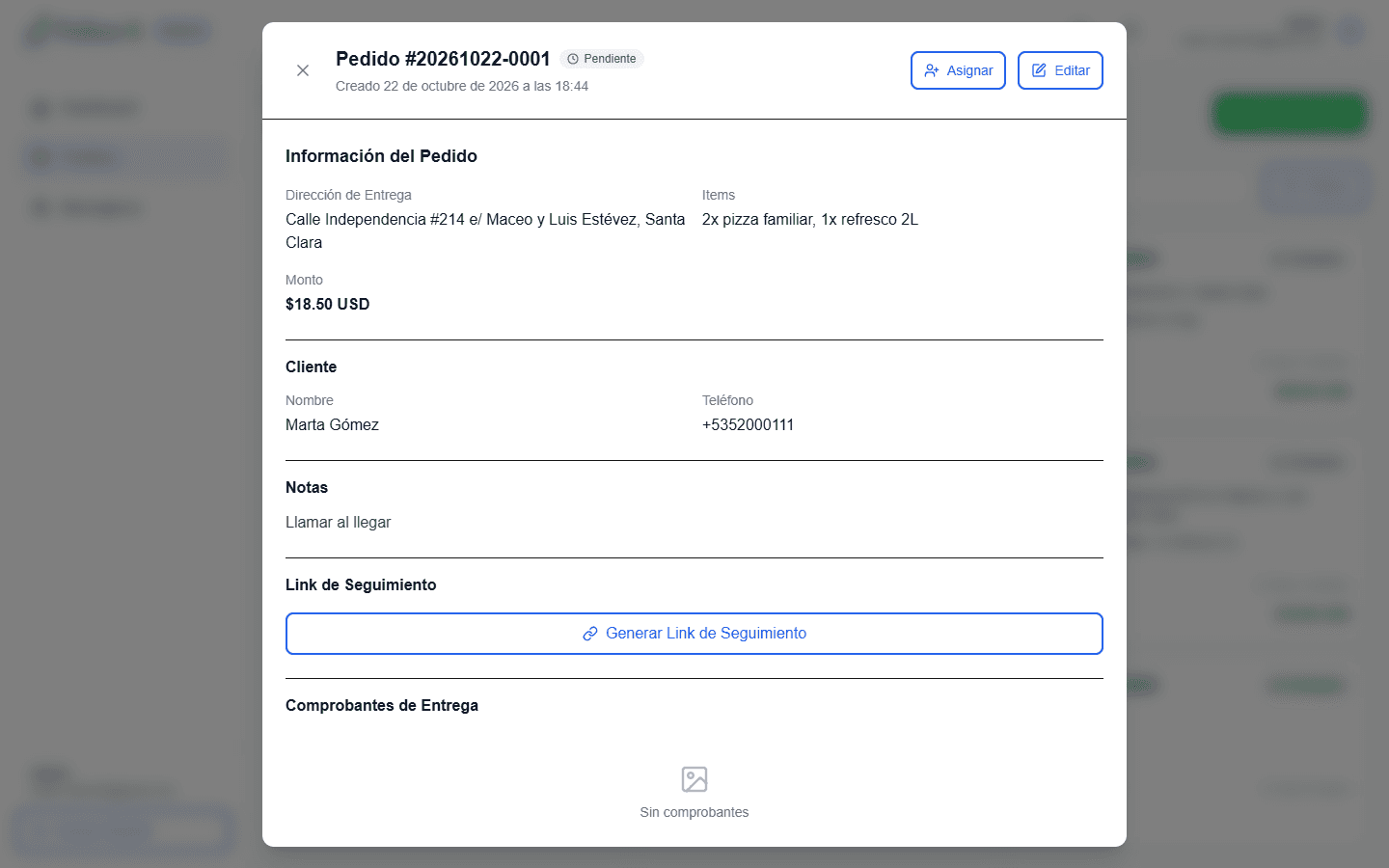 Detalle de un pedido