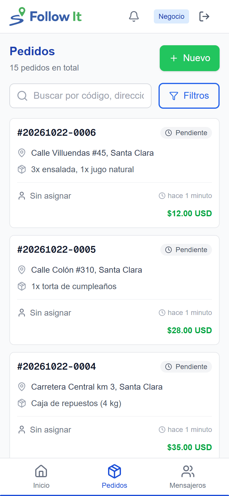 Pedidos en el móvil