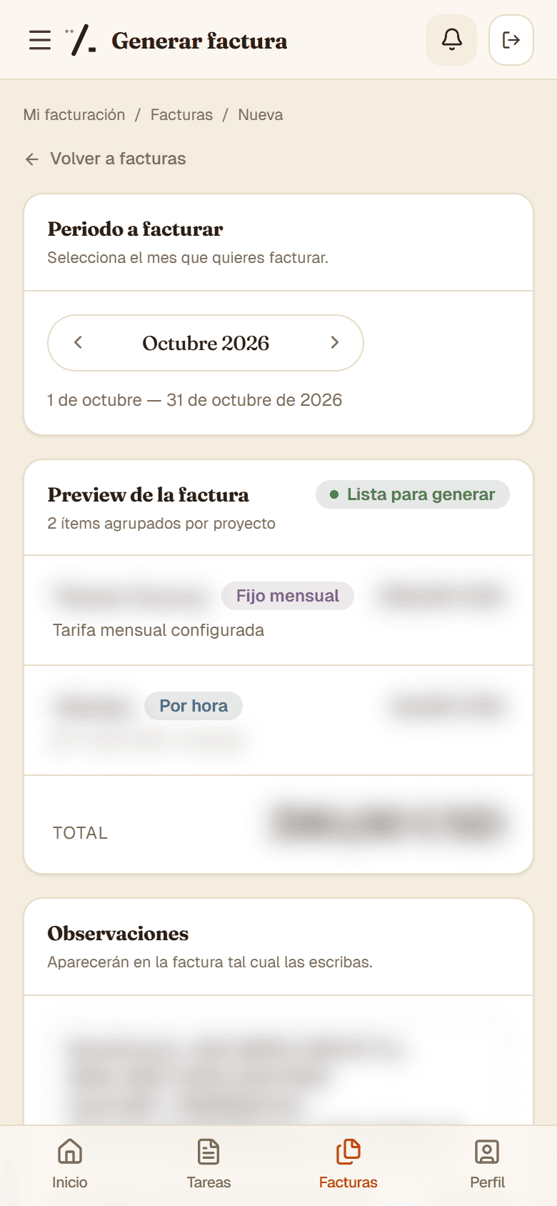 Generar factura en el móvil