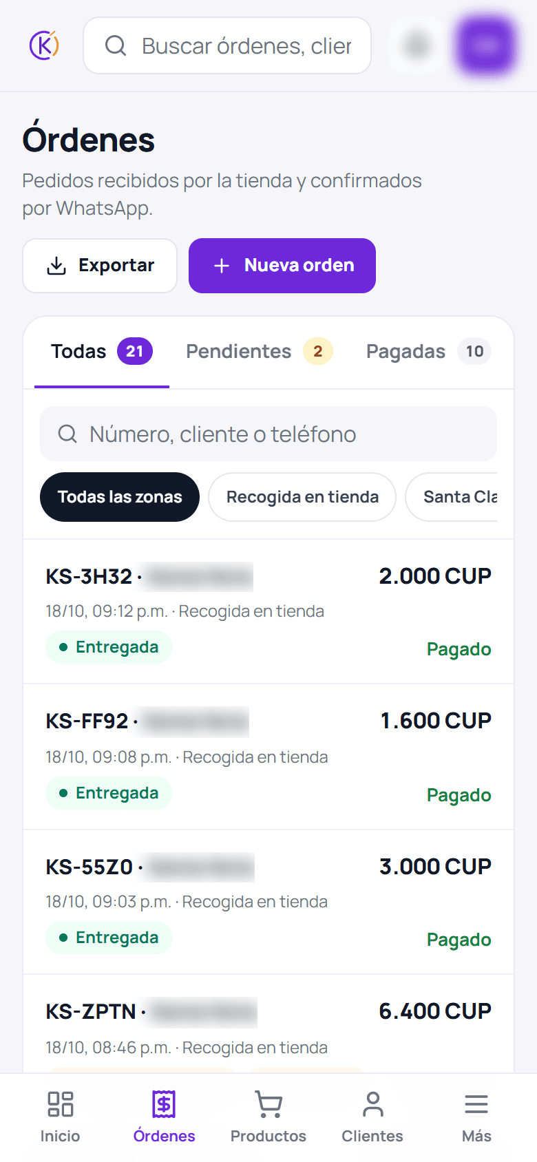 Pedidos en el móvil