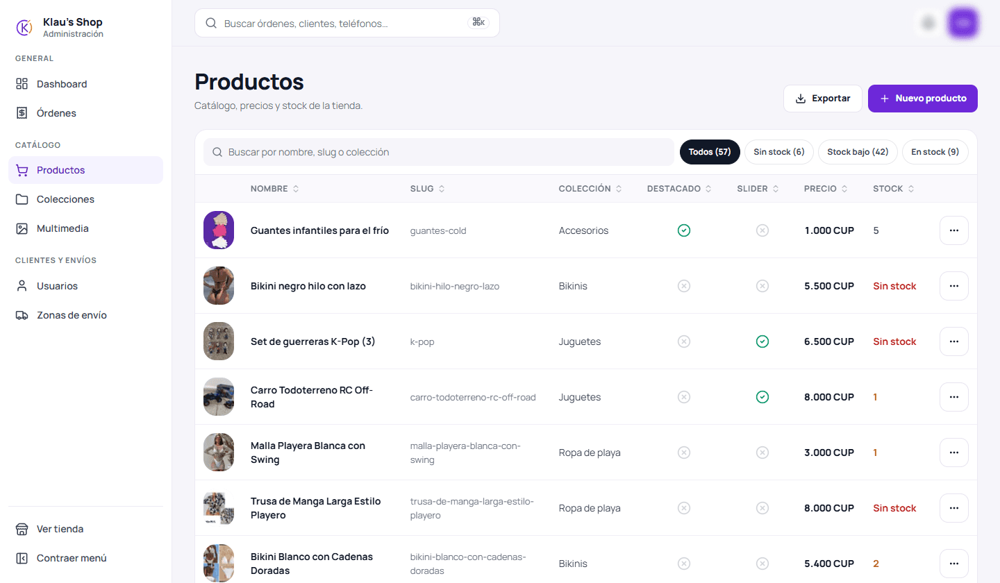 Gestión de productos
