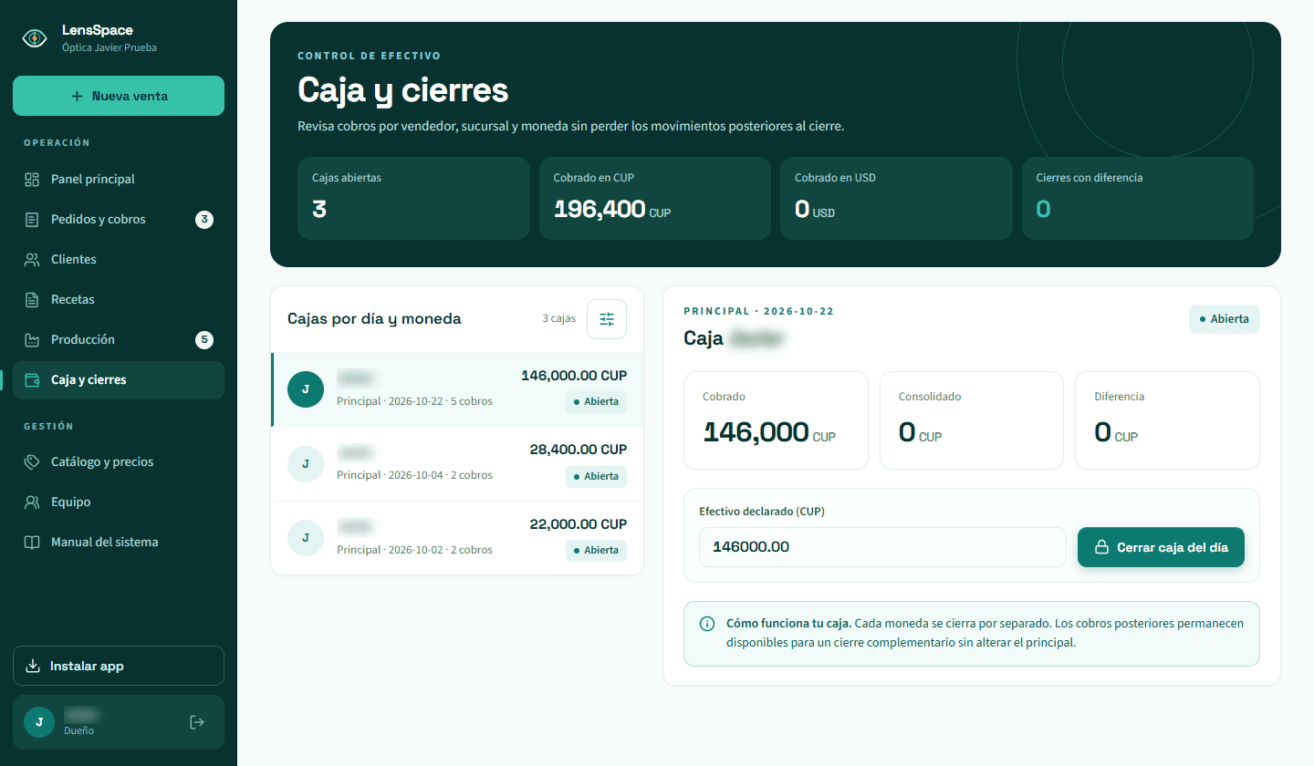 Caja y cierres