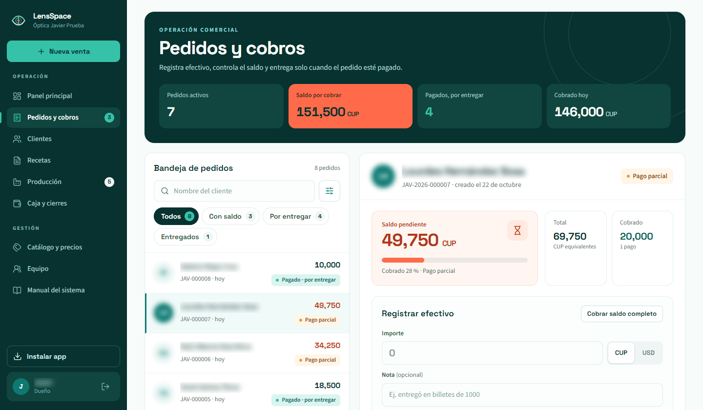 Pedidos y cobros