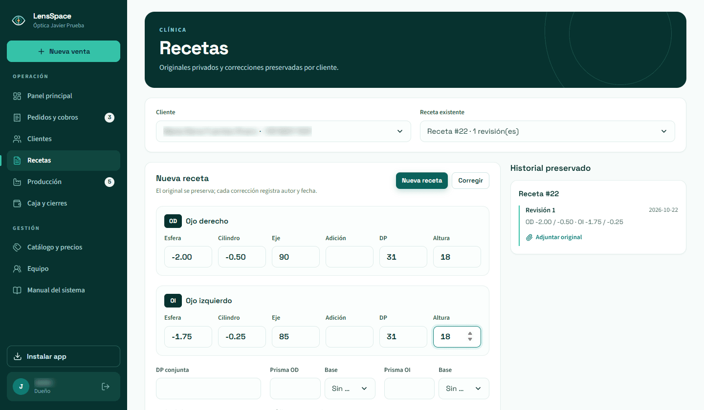 Historial de recetas