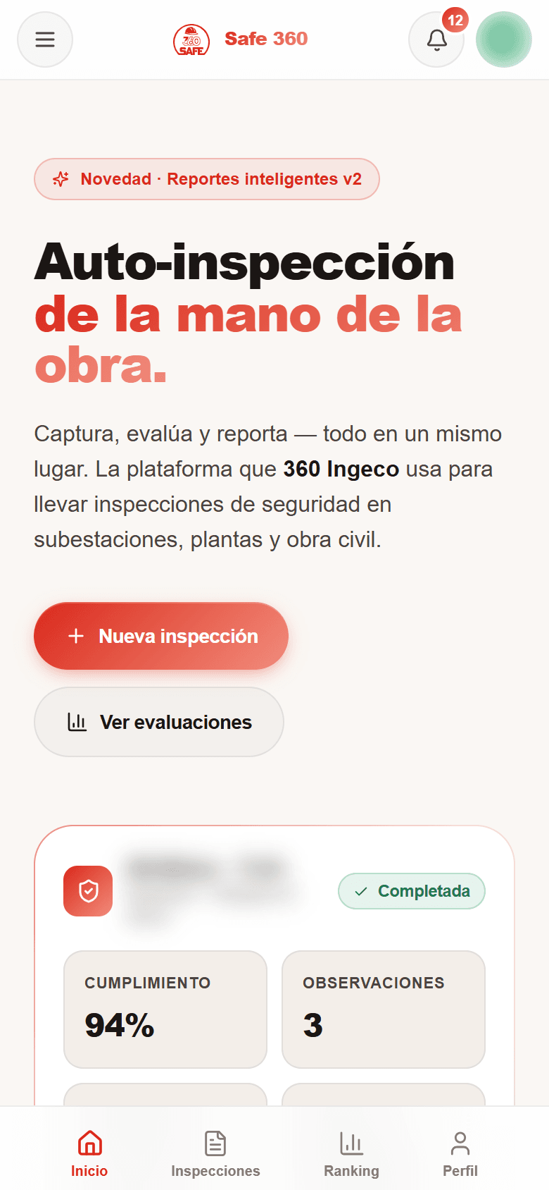 Inicio en el móvil